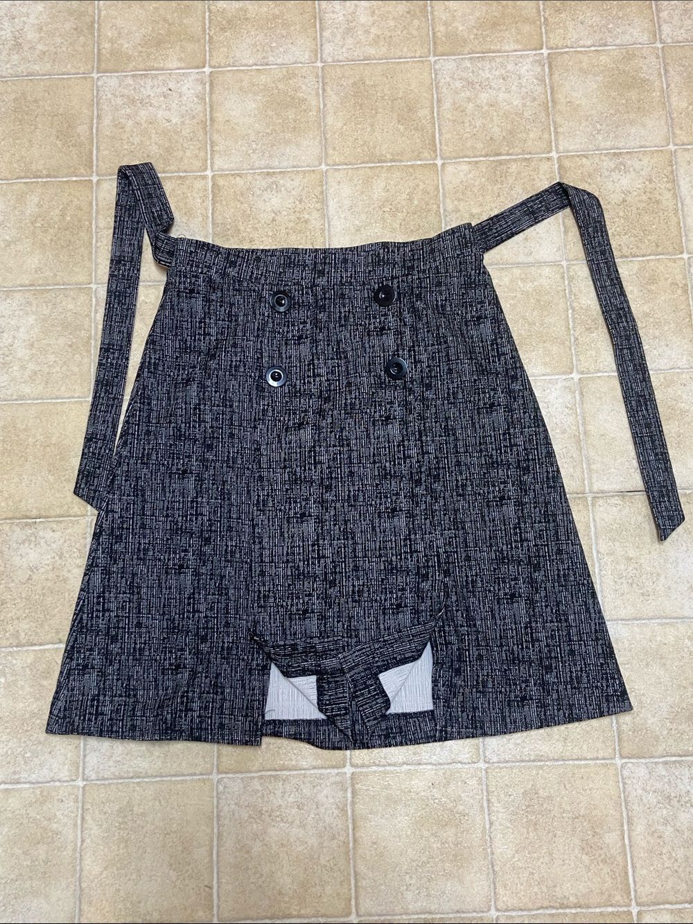 NYCC Black Heathered Mini Skirt with Button Front & Tie Waist